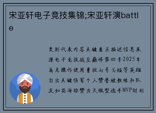 宋亚轩电子竞技集锦;宋亚轩演battle